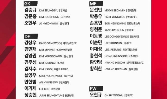韩国队公布9月热身赛名单 国安外援姜祥佑入选